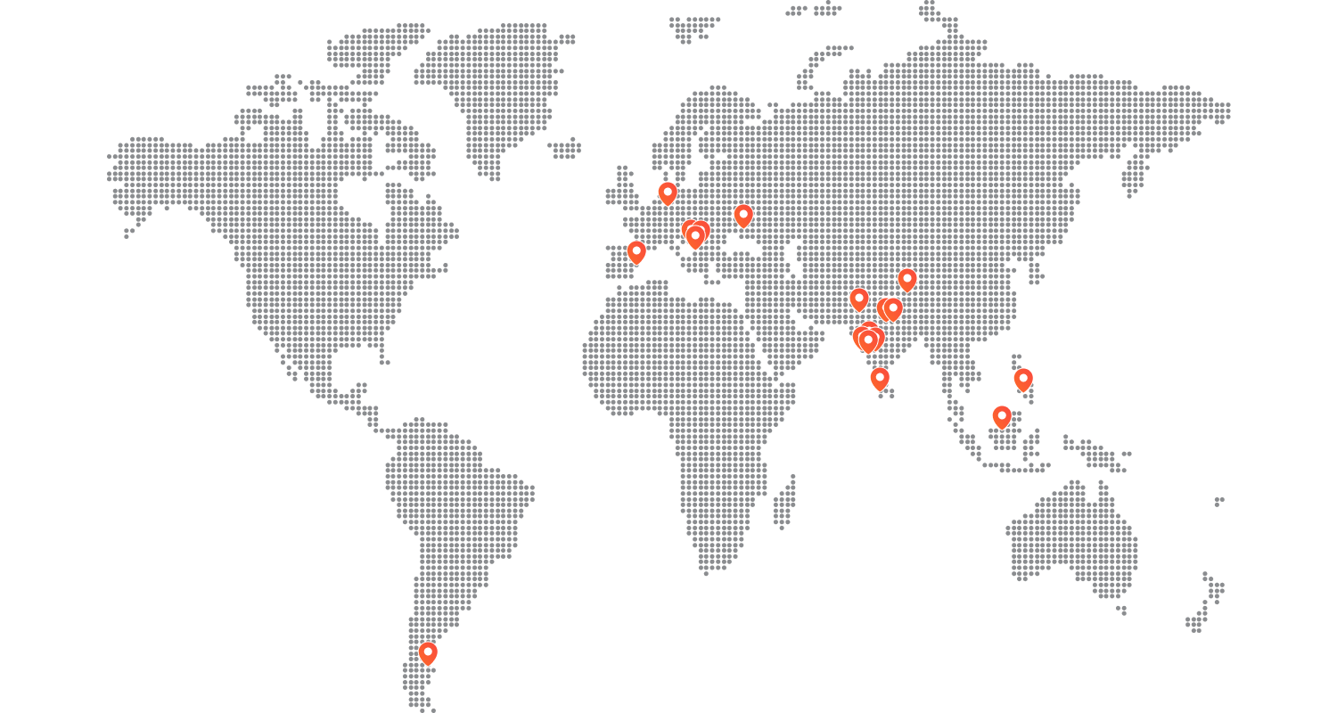 World map showing team locations