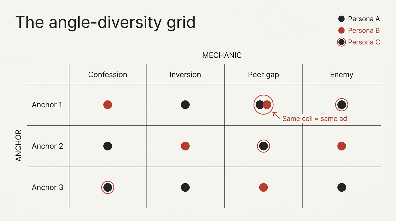 The angle-diversity grid, with two near-identical variants collapsing into the same cell