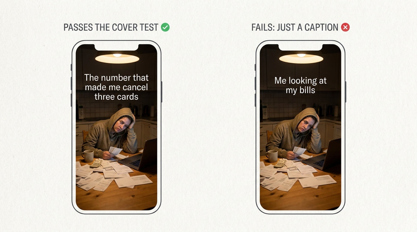 The cover test on one frame: an overlay that opens a loop next to an overlay that only captions the picture